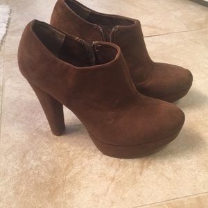 Brown booties with 5 inch heel and 1 in platform
